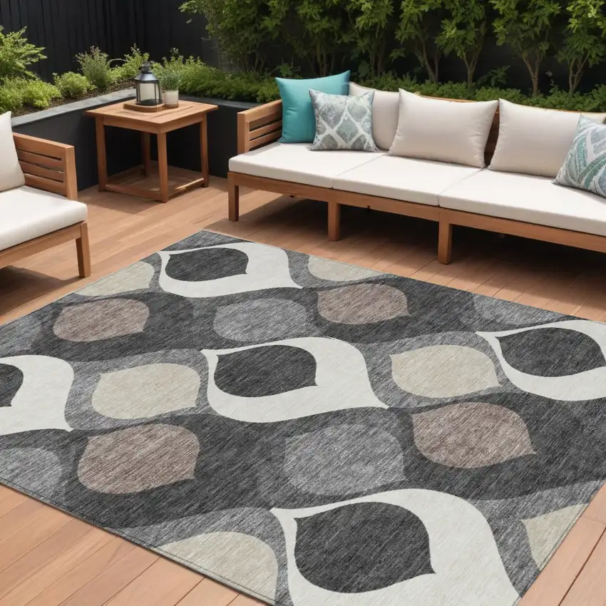 Gray Beige And Taupe Ogee Washable Indoor Outdoor Area Rug Photo 1