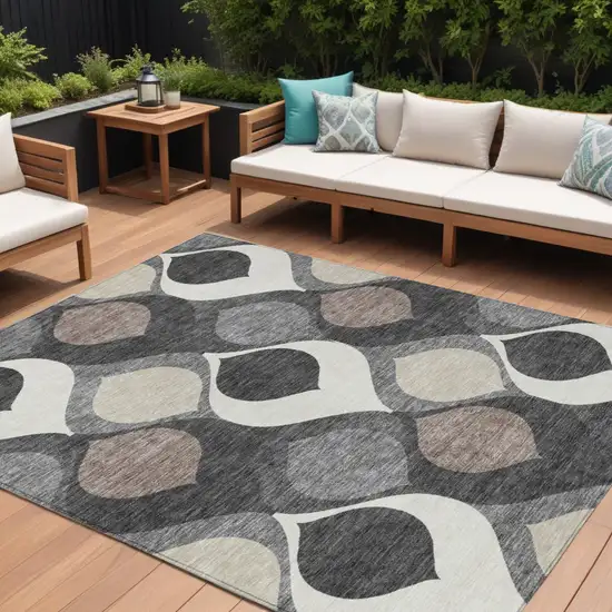 Gray Beige And Taupe Ogee Washable Indoor Outdoor Area Rug Photo 1
