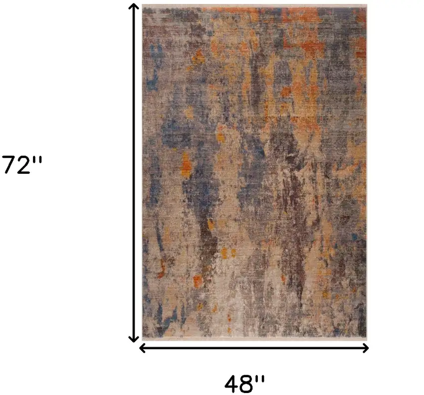 Gray Beige Blue And Yellow Abstract Power Loom Distressed Stain Resistant Area Rug Photo 8