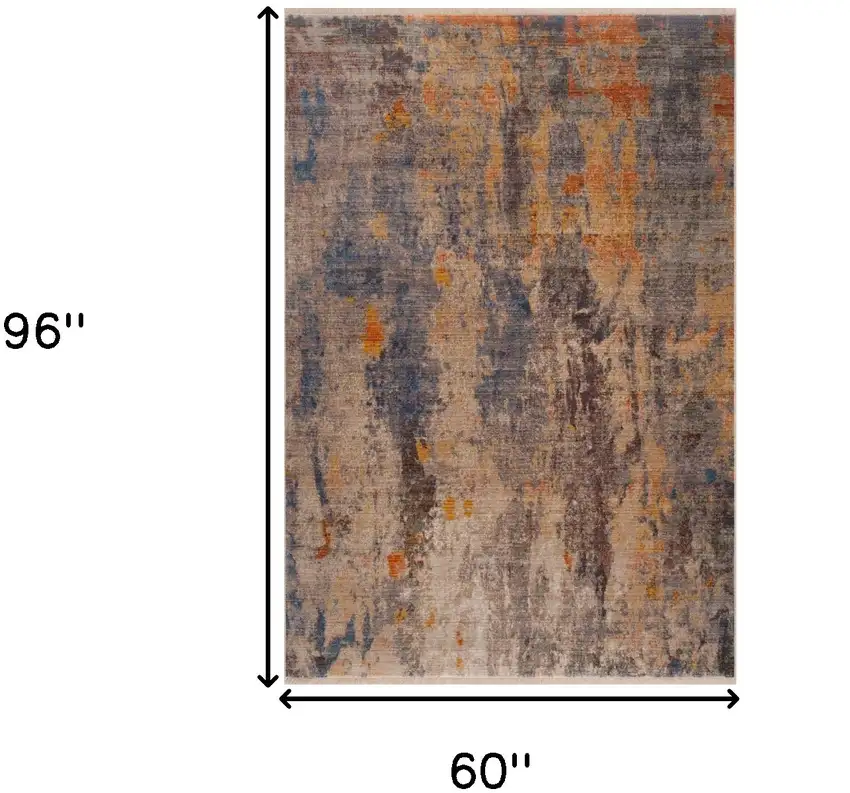 Gray Beige Blue And Yellow Abstract Power Loom Distressed Stain Resistant Area Rug Photo 8