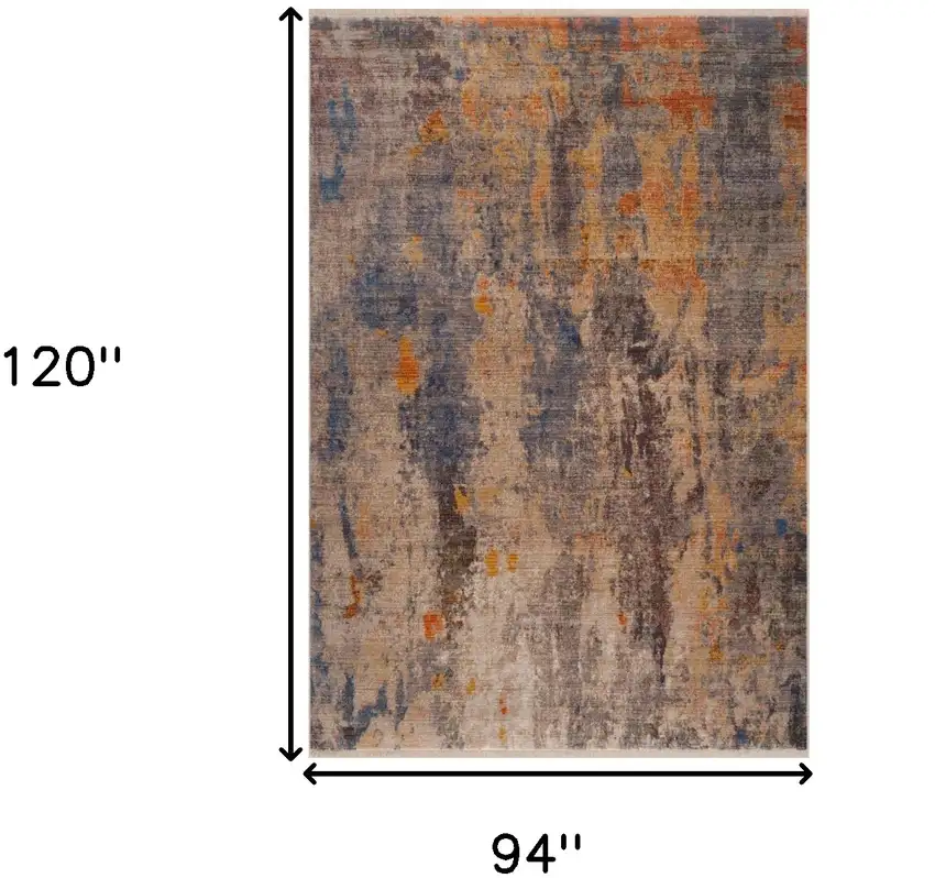Gray Beige Blue And Yellow Abstract Power Loom Distressed Stain Resistant Area Rug Photo 8
