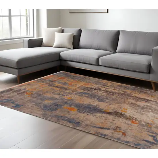Gray Beige Blue And Yellow Abstract Power Loom Distressed Stain Resistant Area Rug Photo 1