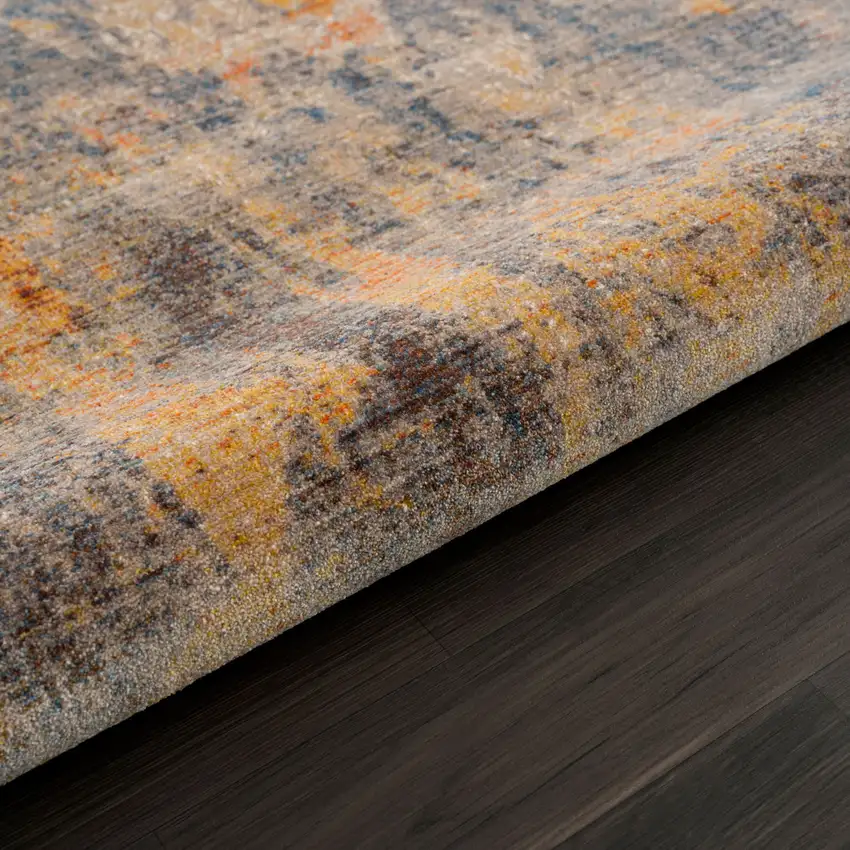 Gray Beige Blue And Yellow Abstract Power Loom Distressed Stain Resistant Area Rug Photo 8