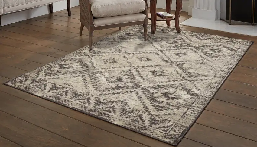 Gray Beige Distressed Diamond Area Rug Photo 6