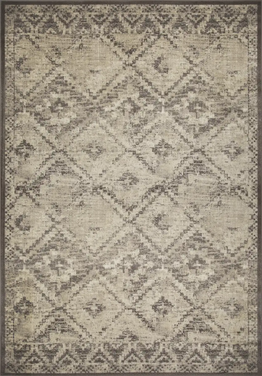 Gray Beige Distressed Diamond Area Rug Photo 1