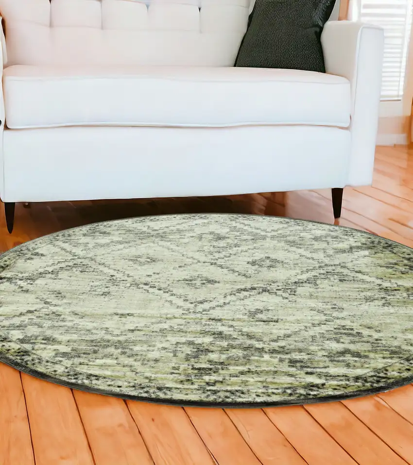 8' Gray Round Abstract Dhurrie Area Rug Photo 1