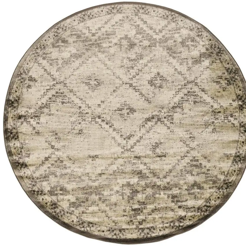 8' Gray And Brown Abstract Round Rug Photo 5