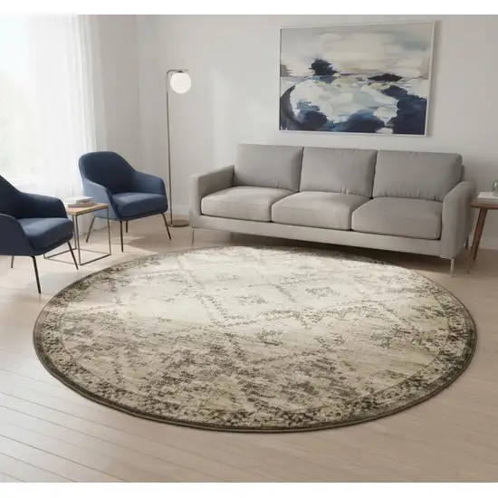 8' Gray And Brown Abstract Round Rug Photo 1
