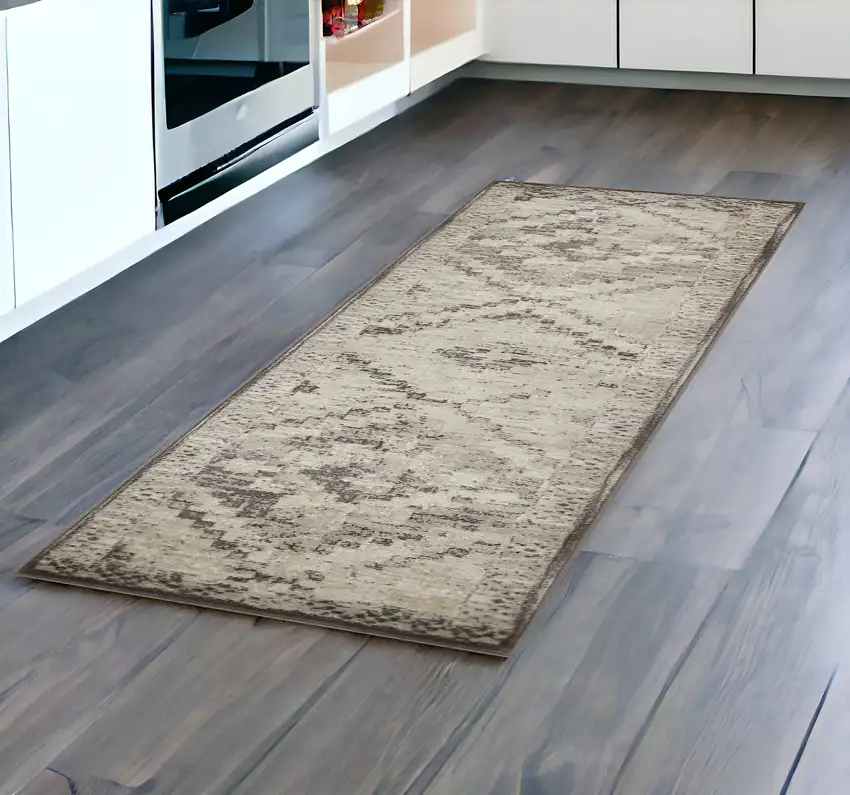 Gray Abstract Runner Rug Photo 2
