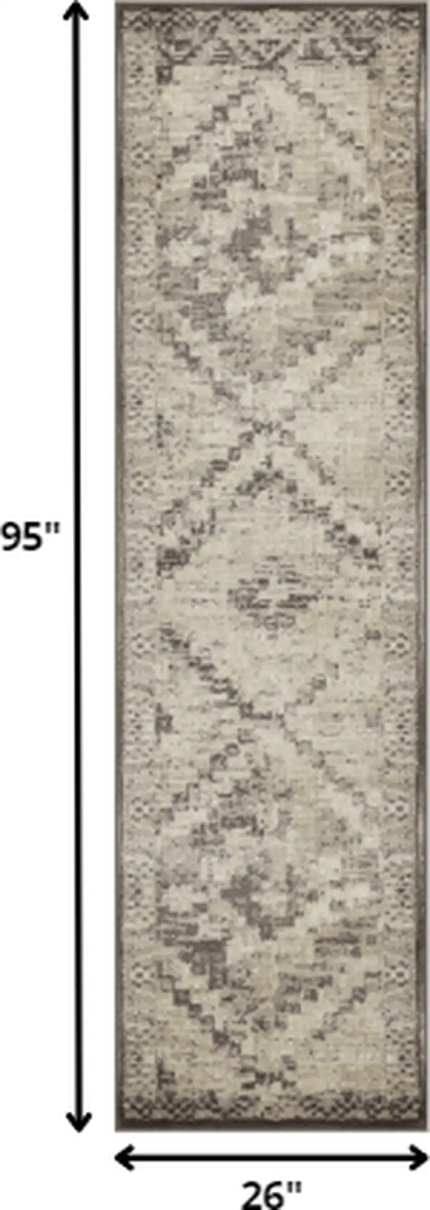 Gray Beige Distressed Diamond Runner Rug Photo 3