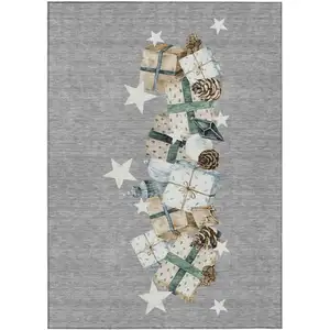 Photo of Gray Beige Ivory And Taupe Geometric Washable Indoor Outdoor Area Rug