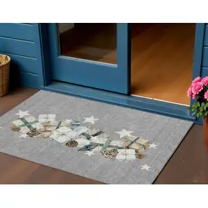 Photo of Gray Beige Ivory And Taupe Geometric Washable Indoor Outdoor Area Rug