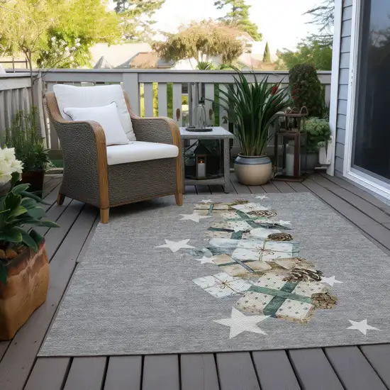 Gray Beige Ivory And Taupe Geometric Washable Indoor Outdoor Area Rug Photo 9
