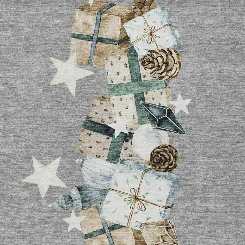 Gray Beige Ivory And Taupe Geometric Washable Indoor Outdoor Area Rug Photo 4