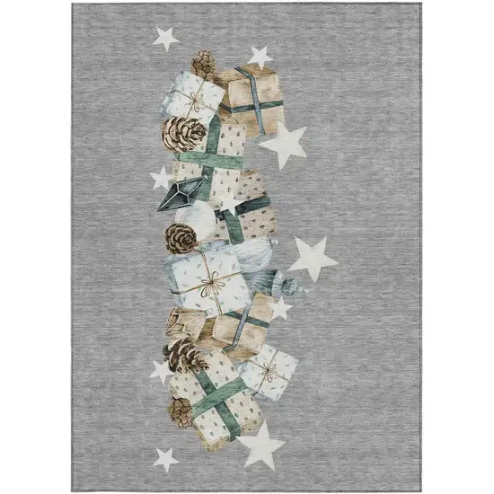 Gray Beige Ivory And Taupe Geometric Washable Indoor Outdoor Area Rug Photo 3