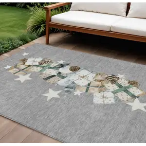 Photo of Gray Beige Ivory And Taupe Geometric Washable Indoor Outdoor Area Rug