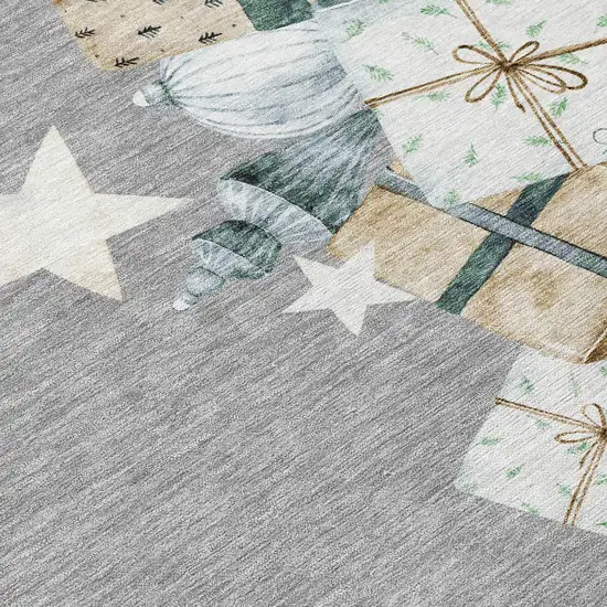 Gray Beige Ivory And Taupe Geometric Washable Indoor Outdoor Area Rug Photo 5