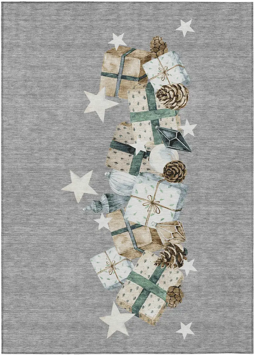 Gray Beige Ivory And Taupe Presents Washable Indoor Outdoor Area Rug Photo 2