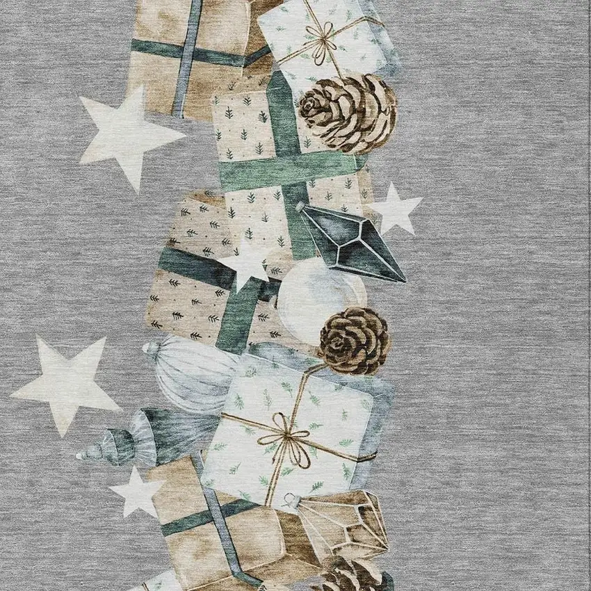 Gray Beige Ivory And Taupe Geometric Washable Indoor Outdoor Area Rug Photo 3