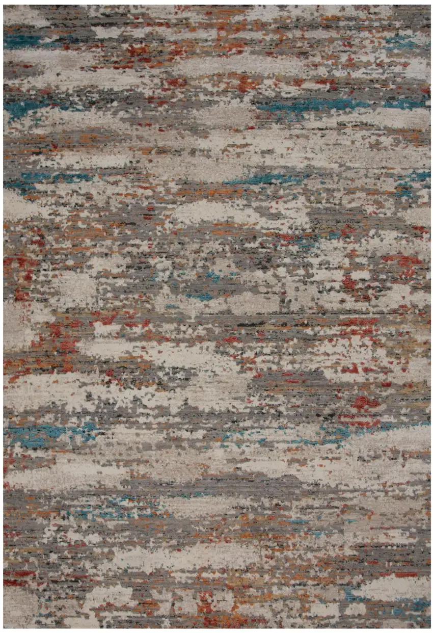 Gray Beige Orange Red And Blue New Zealand Lambs Wool Abstract Hand Carved Handmade Area Rug Photo 1