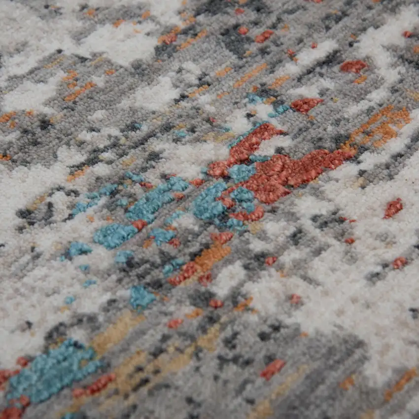 Gray Beige Orange Red And Blue New Zealand Lambs Wool Abstract Hand Carved Handmade Area Rug Photo 4