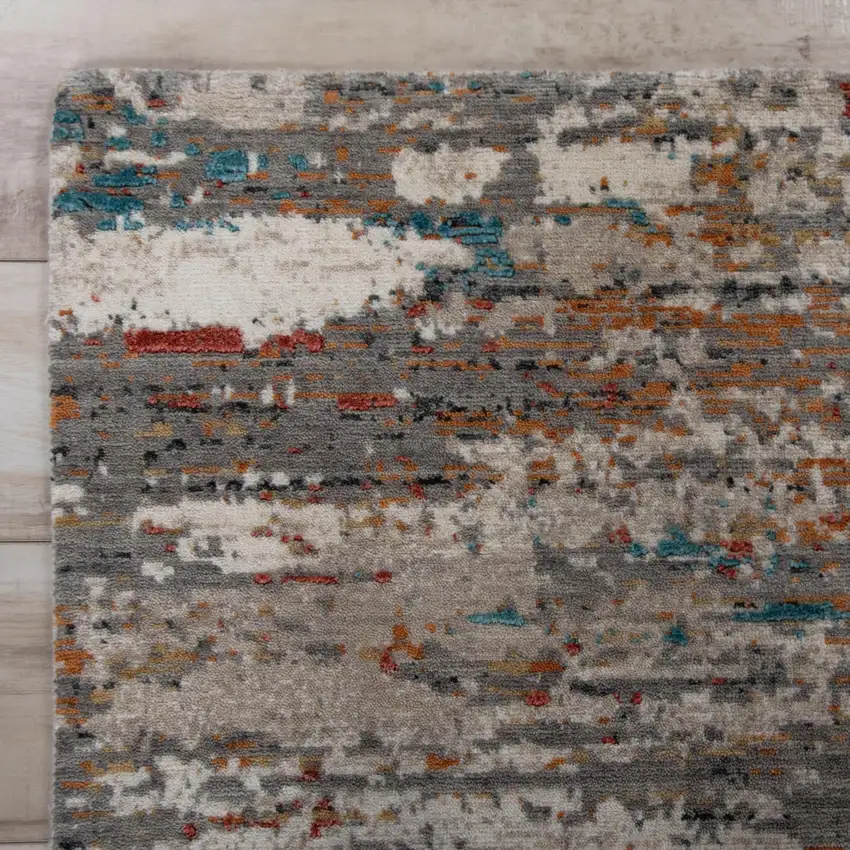 Gray Beige Orange Red And Blue New Zealand Lambs Wool Abstract Hand Carved Handmade Area Rug Photo 2