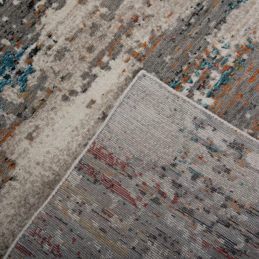 Gray Beige Orange Red And Blue New Zealand Lambs Wool Abstract Hand Carved Handmade Area Rug Photo 6