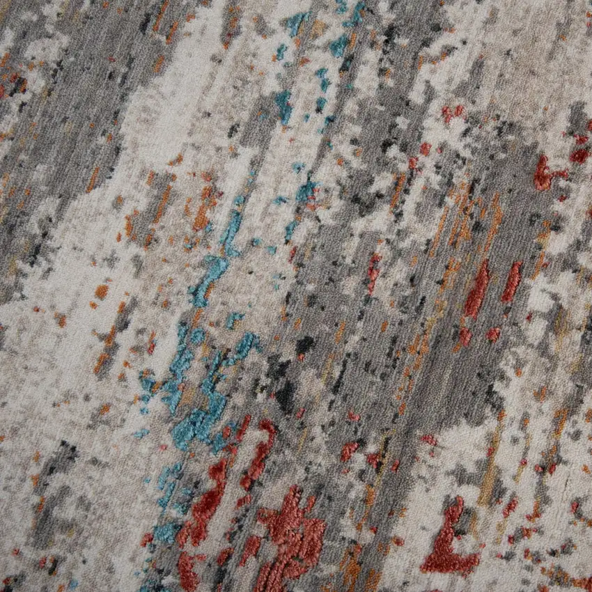 Gray Beige Orange Red And Blue New Zealand Lambs Wool Abstract Hand Carved Handmade Area Rug Photo 3