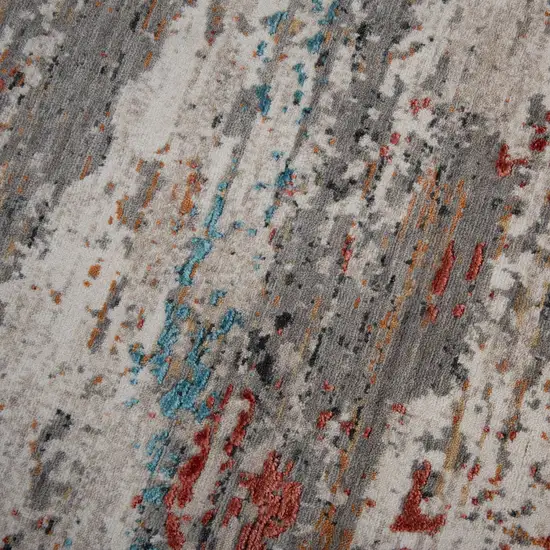 Gray Beige Orange Red And Blue New Zealand Lambs Wool Abstract Hand Carved Handmade Area Rug Photo 3