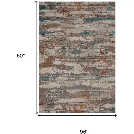 Gray Beige Orange Red And Blue New Zealand Lambs Wool Abstract Hand Carved Handmade Area Rug Photo 7