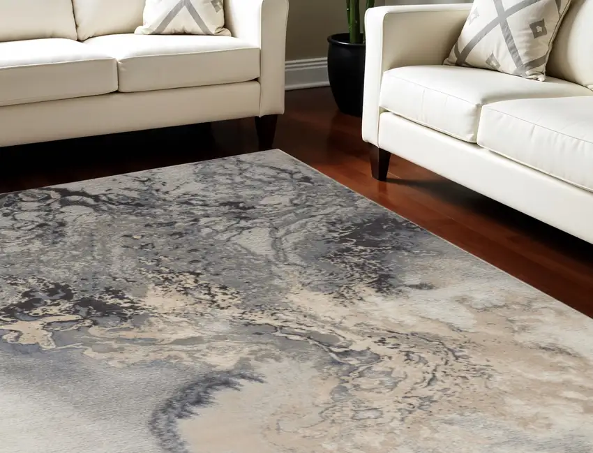 Gray Beige and Ivory Abstract Area Rug Photo 1