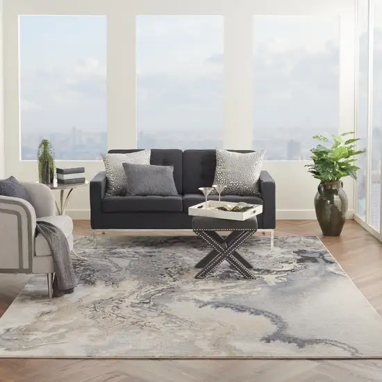 Gray Beige and Ivory Abstract Area Rug Photo 7