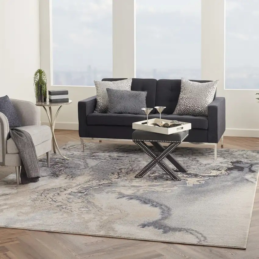 Gray Beige and Ivory Abstract Area Rug Photo 5
