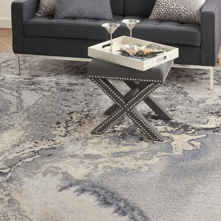Gray Beige and Ivory Abstract Area Rug Photo 4
