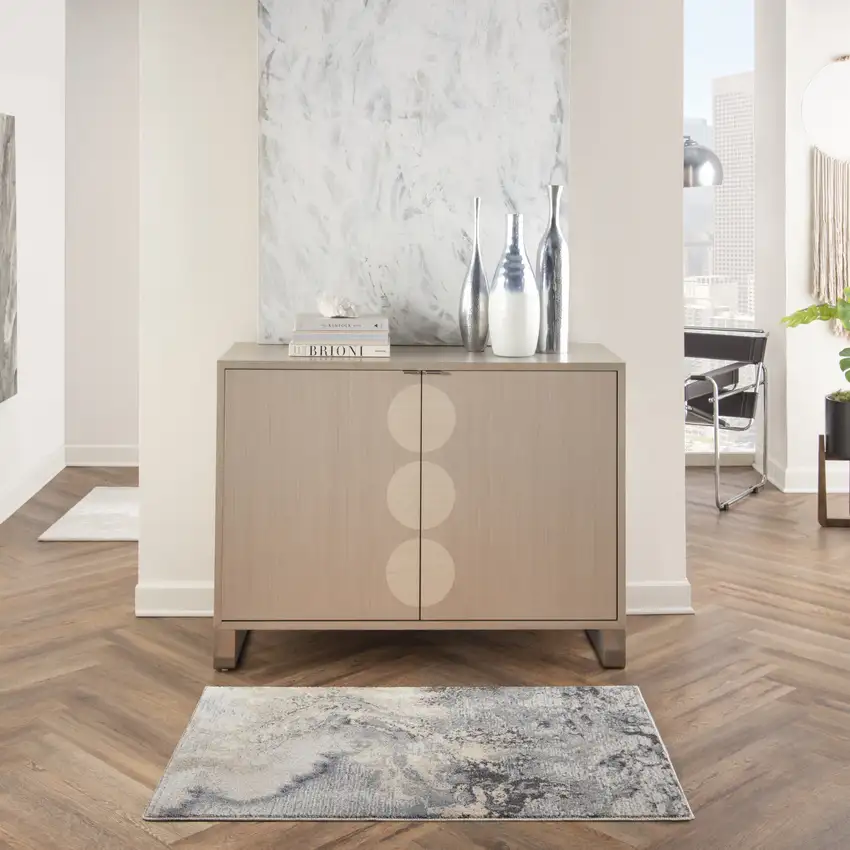 Gray Beige and Ivory Abstract Area Rug Photo 3