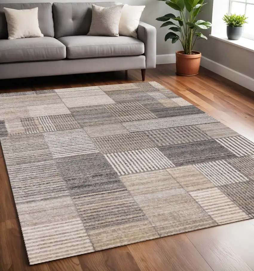 Gray Black And Beige Geometric Area Rug Photo 1