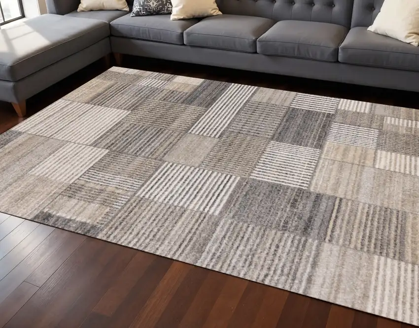Gray Black And Beige Geometric Area Rug Photo 1