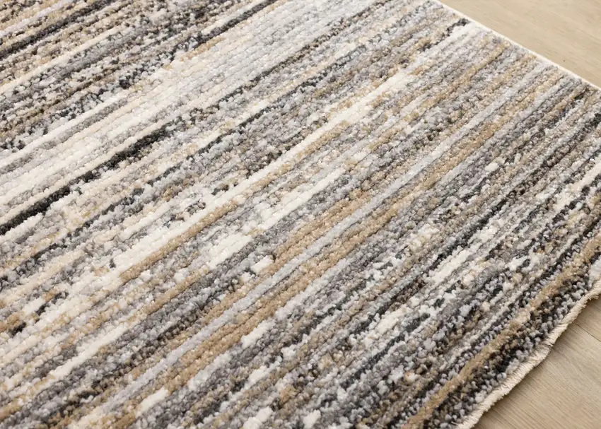 Gray Black And Beige Striped Area Rug Photo 7
