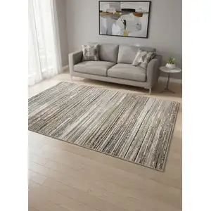 Photo of Gray Black And Beige Striped Area Rug