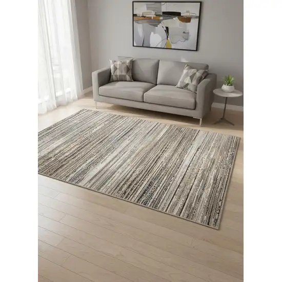 Gray Black And Beige Striped Area Rug Photo 1