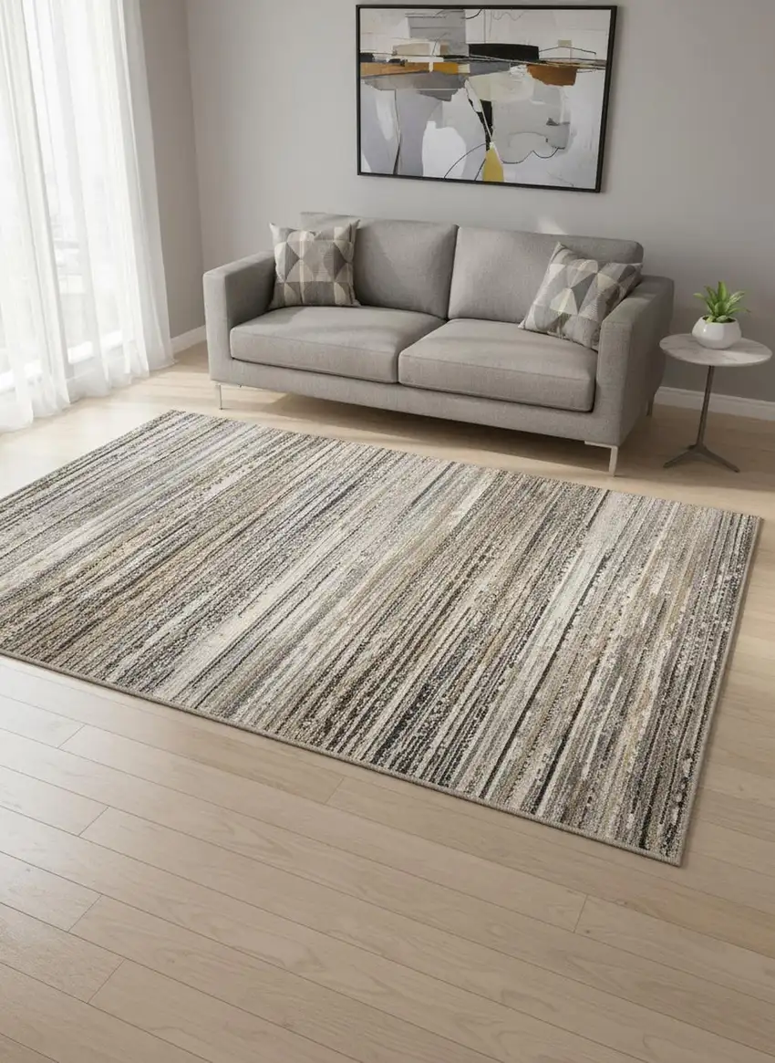 Gray Black And Beige Striped Area Rug Photo 1