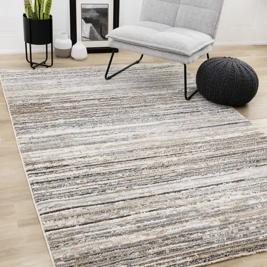 Gray Black And Beige Striped Area Rug Photo 4