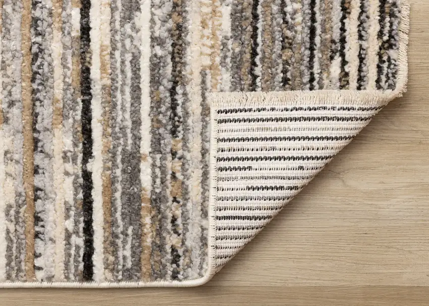 Gray Black And Beige Striped Area Rug Photo 8