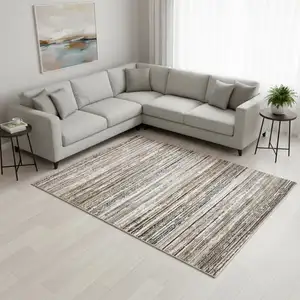 Photo of Gray Black And Beige Striped Area Rug