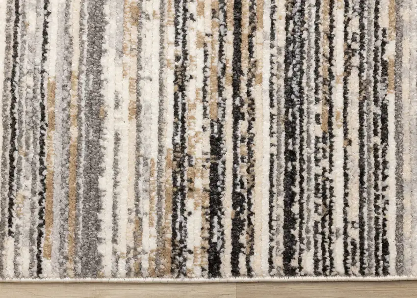 Gray Black And Beige Striped Area Rug Photo 9