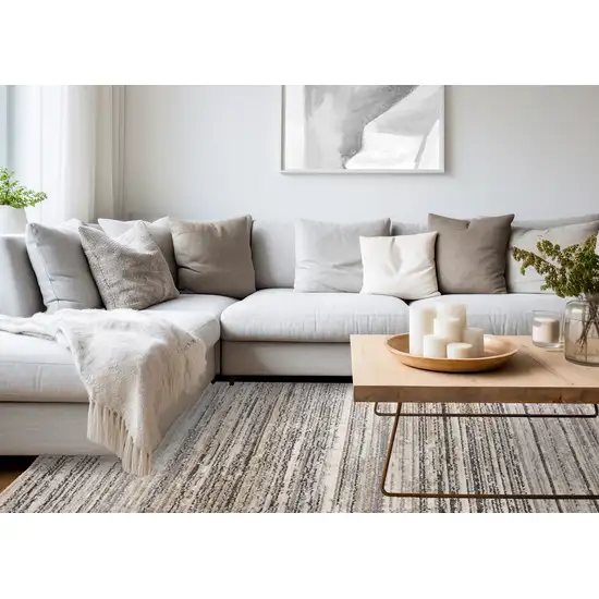 Gray Black And Beige Striped Area Rug Photo 5