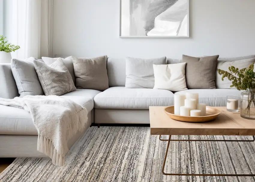 Gray Black And Beige Striped Area Rug Photo 5