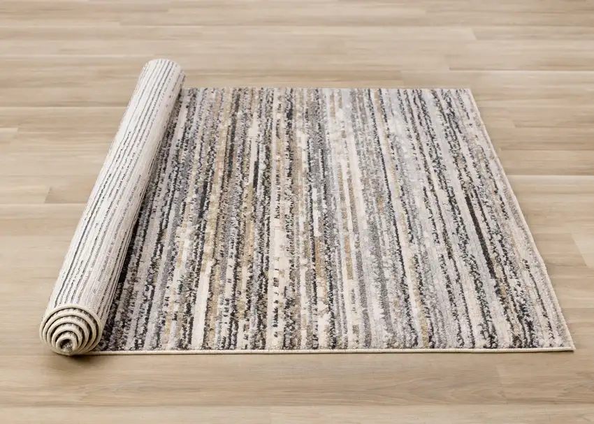 Gray Black And Beige Striped Area Rug Photo 6