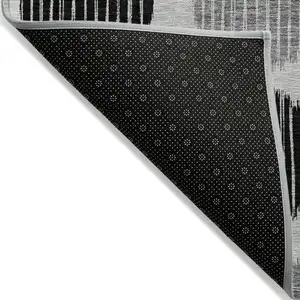Photo of Gray Black And Blue Geometric Washable Indoor Outdoor Area Rug