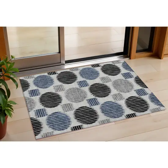 Gray Black And Blue Geometric Washable Indoor Outdoor Area Rug Photo 1